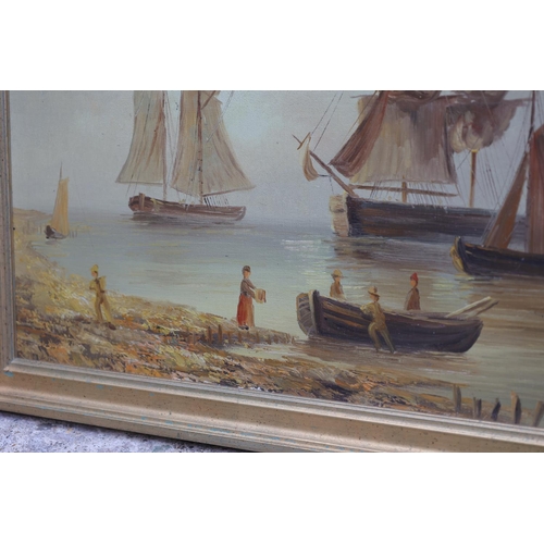 1465 - Marine School Oil on Board Signed T. Weddel Contained Within Gilded Frame Approximately 16 Inches Hi... 