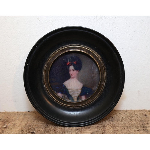 1467 - Pair of Portrait Miniatures Contained Within Ebonised Frames Each Approximately 4 Inches Diameter