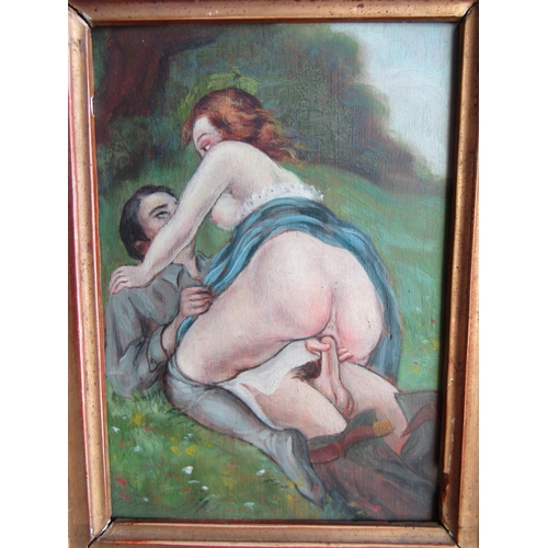 704 - Continental Victorian School Picnic Scene in Forest Oil on Board Approximately 7 Inches High x 5 Inc... 