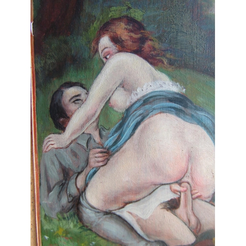 704 - Continental Victorian School Picnic Scene in Forest Oil on Board Approximately 7 Inches High x 5 Inc... 