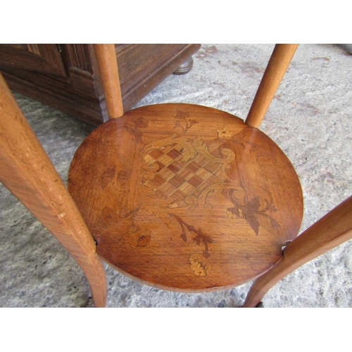 705 - Antique French Side Table with Full Brass Gallery Rail Marble Top Above Marquetry Decoration Kingswo... 