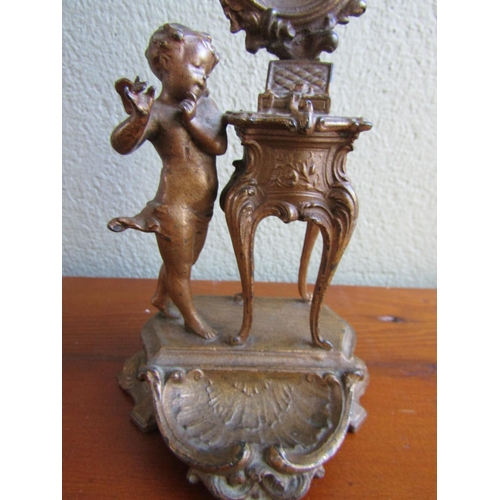 708 - Gilded Bronze Dressing Table Tidy with Cherub Motif Decoration Antique Approximately 6 Inches High