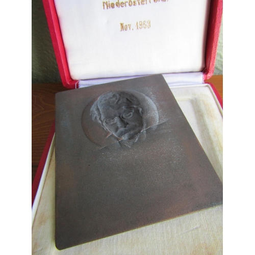 710 - Presentation Medal Bronze Contained Within Original Red Leather Case Dated November 1968