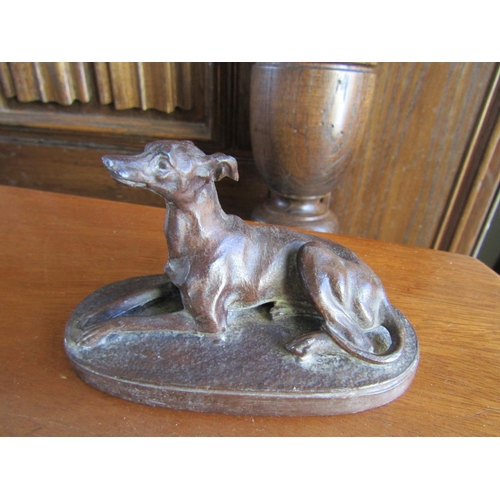 711 - Antique Bronze of Seated Whippet Approximately 5 Inches Wide