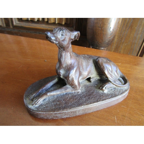 711 - Antique Bronze of Seated Whippet Approximately 5 Inches Wide