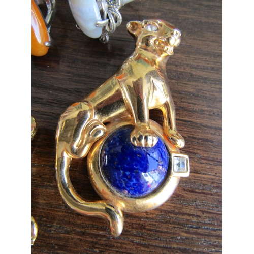 714 - Collection Various Vintage French Costume Jewellery Including Attractive Panther and Lapis Lazuli Ex... 