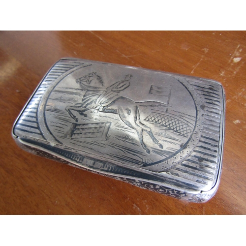 716 - Georgian Silver Gentleman's Box Hinged Cover Depicting Steeplechase Scene Approximately 4 Inches Wid... 