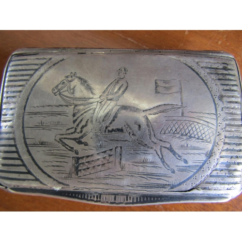 716 - Georgian Silver Gentleman's Box Hinged Cover Depicting Steeplechase Scene Approximately 4 Inches Wid... 