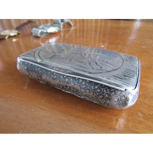 716 - Georgian Silver Gentleman's Box Hinged Cover Depicting Steeplechase Scene Approximately 4 Inches Wid... 