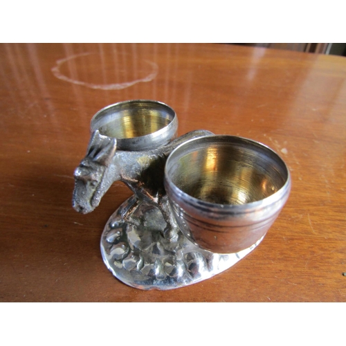 721 - Novelty Silver Donkey Table Salt with Creel Form Cruits Approximately 3 Inches Wide