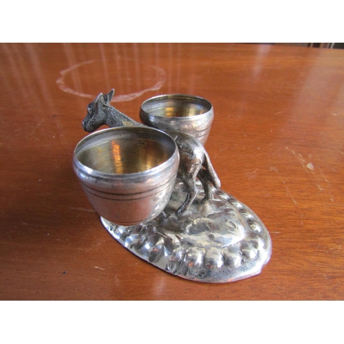 721 - Novelty Silver Donkey Table Salt with Creel Form Cruits Approximately 3 Inches Wide