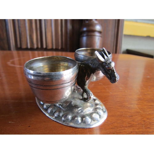 721 - Novelty Silver Donkey Table Salt with Creel Form Cruits Approximately 3 Inches Wide