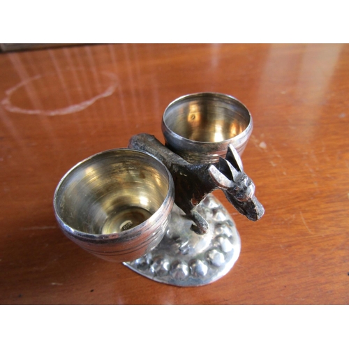 721 - Novelty Silver Donkey Table Salt with Creel Form Cruits Approximately 3 Inches Wide