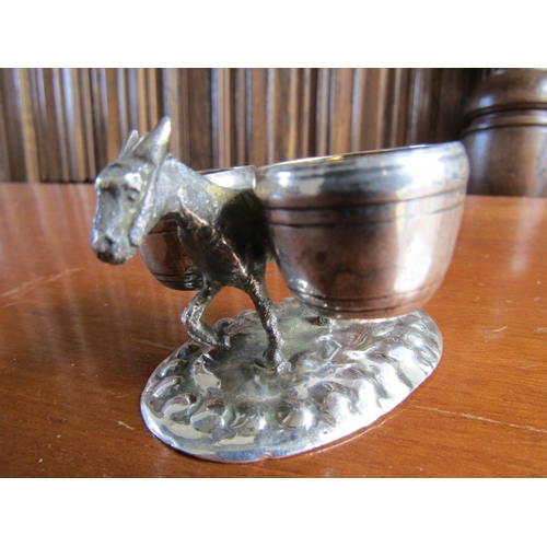 721 - Novelty Silver Donkey Table Salt with Creel Form Cruits Approximately 3 Inches Wide