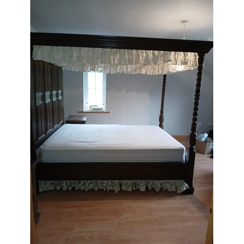 722 - Full Size Twin Poster Bed with Linenfold Carved Back Panel Includes Mattress and Base All Fittings P... 