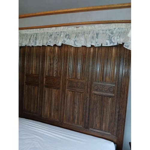 722 - Full Size Twin Poster Bed with Linenfold Carved Back Panel Includes Mattress and Base All Fittings P... 