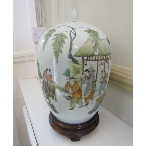 727 - Antique Chinese Vase Depicting Court Scene Inscribed with Characters Approximately 12 Inches High Re... 