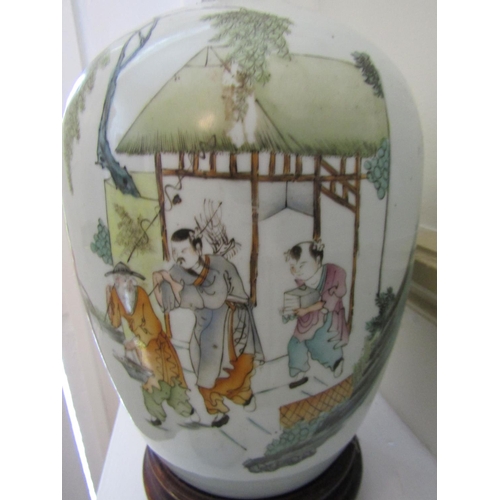 727 - Antique Chinese Vase Depicting Court Scene Inscribed with Characters Approximately 12 Inches High Re... 