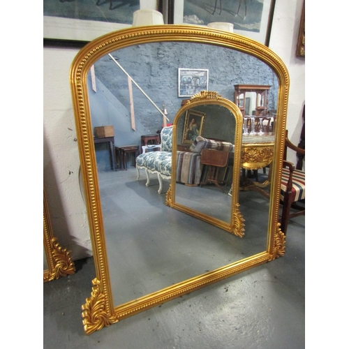 736 - Carved and Gilded Overmantle Mirror with Side End Scroll Form Decoration Approximately 52 Inches Wid... 