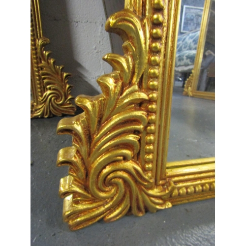 736 - Carved and Gilded Overmantle Mirror with Side End Scroll Form Decoration Approximately 52 Inches Wid... 