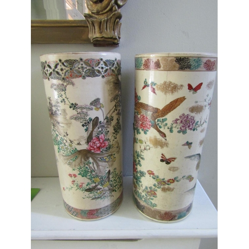 737 - Pair of Eastern Cylindrical Urns Each Approximately 18 Inches High