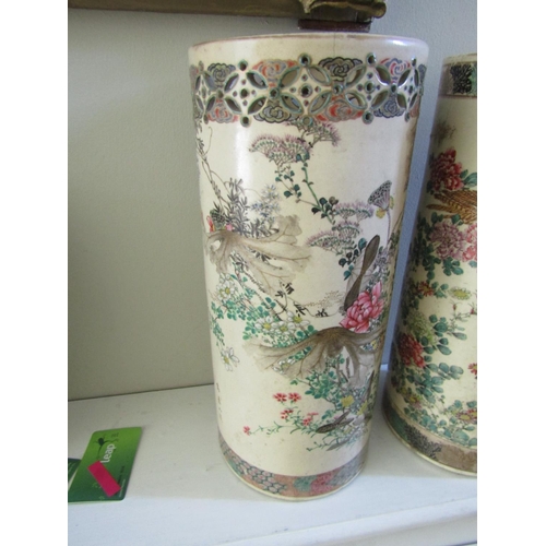 737 - Pair of Eastern Cylindrical Urns Each Approximately 18 Inches High