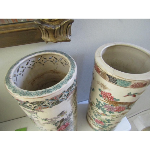 737 - Pair of Eastern Cylindrical Urns Each Approximately 18 Inches High