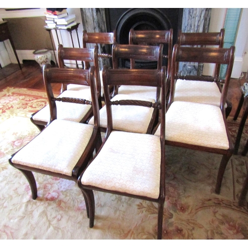 739 - Set of Eight William IV Dining Chairs Upholstered Seats Above Sabre Form Supports