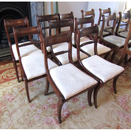 739 - Set of Eight William IV Dining Chairs Upholstered Seats Above Sabre Form Supports