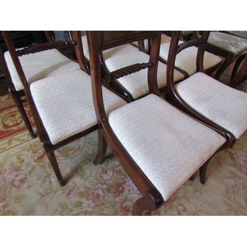 739 - Set of Eight William IV Dining Chairs Upholstered Seats Above Sabre Form Supports