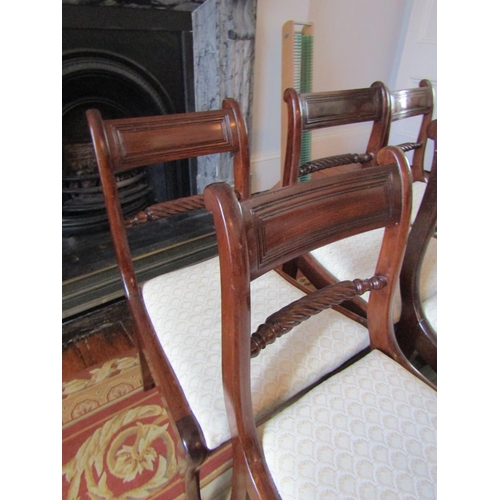 739 - Set of Eight William IV Dining Chairs Upholstered Seats Above Sabre Form Supports