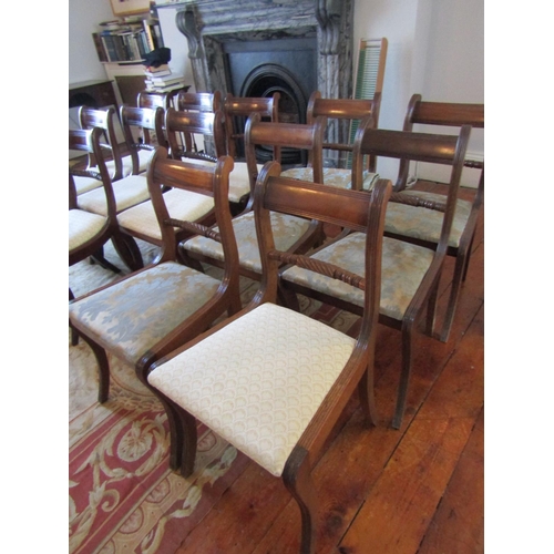 740 - Set of Six William Dining Chairs Fabric Upholstered Seats Above Sabre Supports (Well Matched with Pr... 