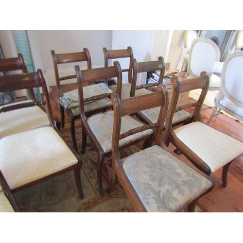 740 - Set of Six William Dining Chairs Fabric Upholstered Seats Above Sabre Supports (Well Matched with Pr... 