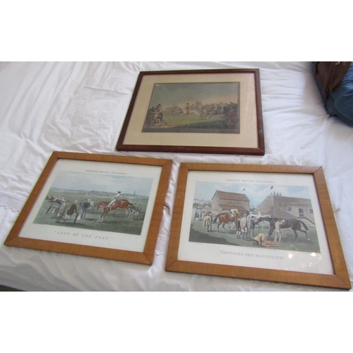 745 - Three Antique Sporting Prints Including Steeplechase Scene Largest Approximately 18 Inches High x 20... 