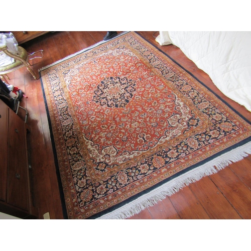 746 - Persian Pure Wool Rug Navy and Burgundy Ground Central Medallion Motif Approximately 7ft Long x 4ft ... 