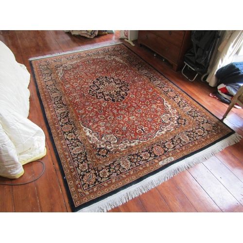 746 - Persian Pure Wool Rug Navy and Burgundy Ground Central Medallion Motif Approximately 7ft Long x 4ft ... 