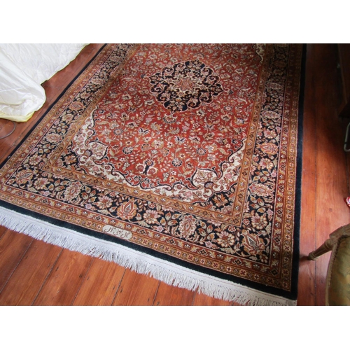 746 - Persian Pure Wool Rug Navy and Burgundy Ground Central Medallion Motif Approximately 7ft Long x 4ft ... 