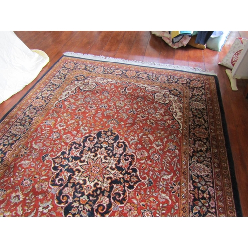 746 - Persian Pure Wool Rug Navy and Burgundy Ground Central Medallion Motif Approximately 7ft Long x 4ft ... 