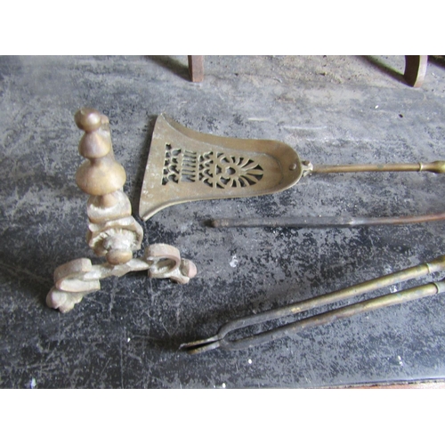 748 - Set of Three Antique Cast Brass Fire Urns and Pair of Fire Ends Five Pieces in Lot