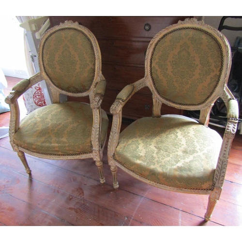 749 - Pair of French Gilded Drawing Room or Bedroom Armchairs Silk Upholstery