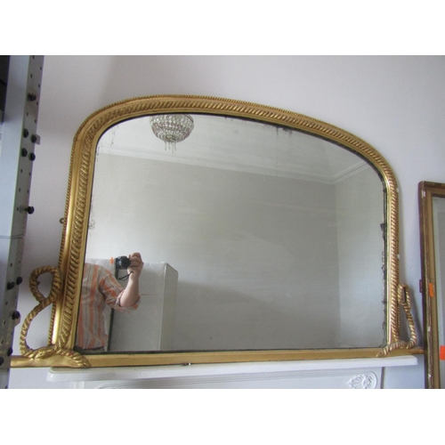 751 - Victorian Arch Top Gilded Overmantle Mirror Approximately 50 Wide x 32 Inches High