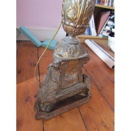 753 - Gilded Metal Church Altar Candle Rest Now Converted for Use as Floor Lamp Antique Approximately 4ft ... 