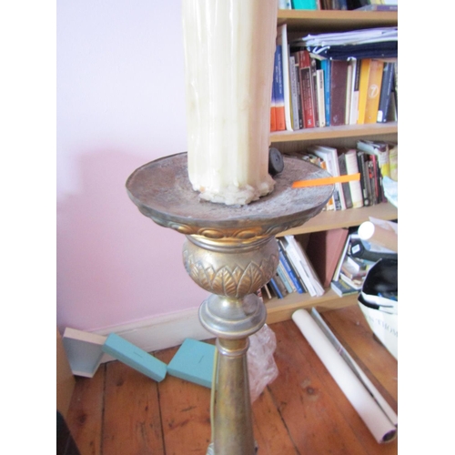 753 - Gilded Metal Church Altar Candle Rest Now Converted for Use as Floor Lamp Antique Approximately 4ft ... 