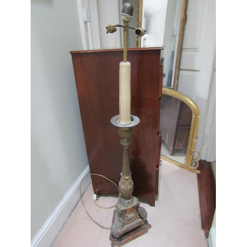 753 - Gilded Metal Church Altar Candle Rest Now Converted for Use as Floor Lamp Antique Approximately 4ft ... 