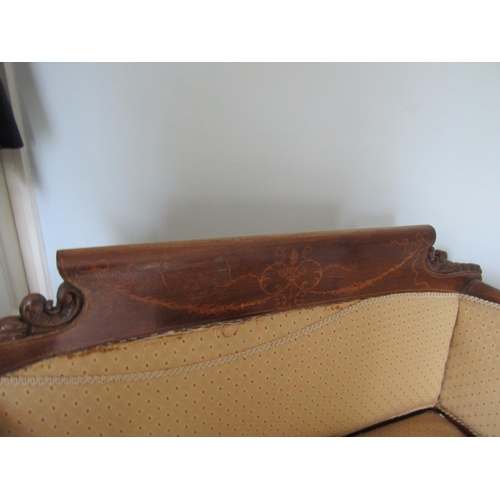 758 - Antique Inlaid Mahogany Settee Shaped Form Supports Approximately 4ft 6 Inches Wide