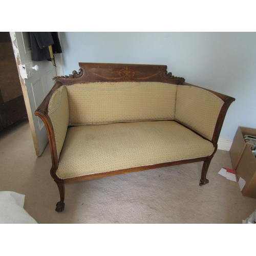 758 - Antique Inlaid Mahogany Settee Shaped Form Supports Approximately 4ft 6 Inches Wide