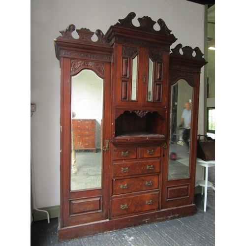 774 - Walnut and Mahogany Two Door Victorian Wardrobe of Imposing Size with Integral Drawers Centre Sectio... 