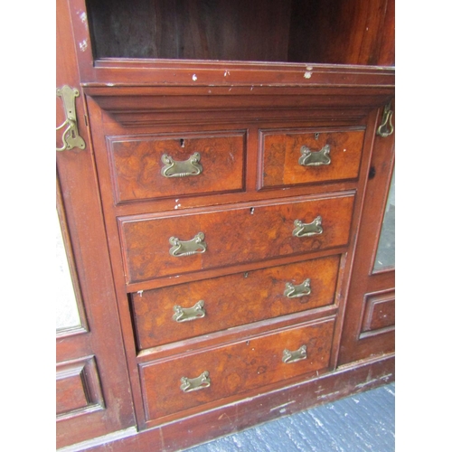 774 - Walnut and Mahogany Two Door Victorian Wardrobe of Imposing Size with Integral Drawers Centre Sectio... 