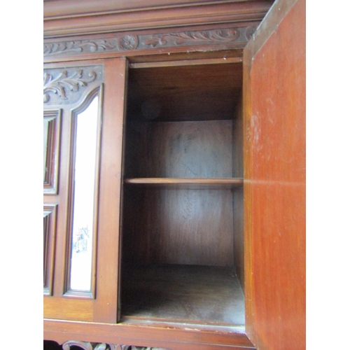 774 - Walnut and Mahogany Two Door Victorian Wardrobe of Imposing Size with Integral Drawers Centre Sectio... 