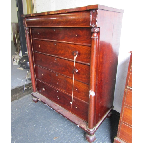 777 - Large Figured Mahogany William IV Chest of Drawers Approximately 5ft 6 Inches High x 50 Inches Wide